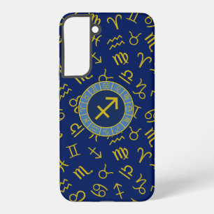 Coque Samsung Galaxy Sagittaire Zodiac+Astrologie Symboles Ptn Gld+Blue