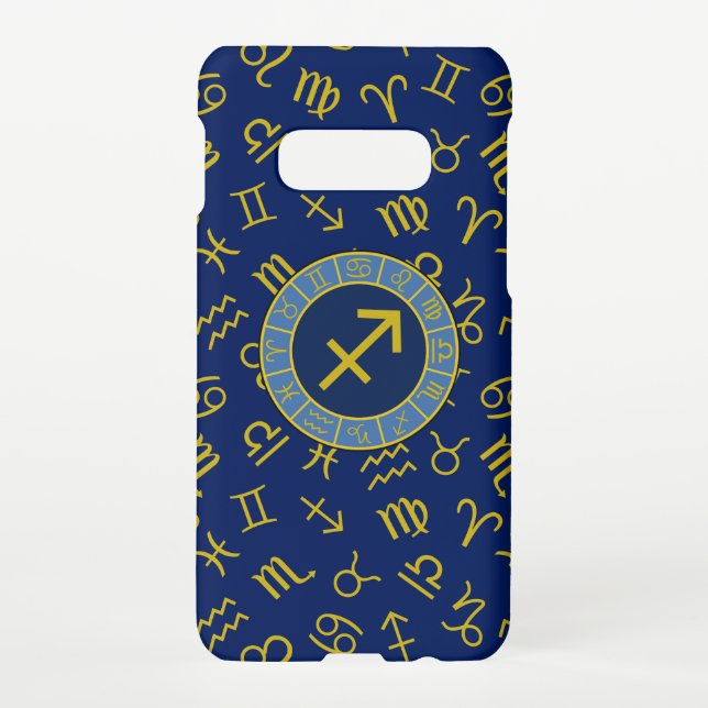 Coque Samsung Galaxy Sagittaire Zodiac+Astrologie Symboles Ptn Gld+Blue (Dos)
