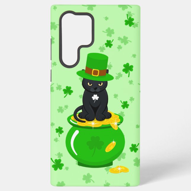 Coque Samsung Galaxy Saint Patrick's Day Shamrock Pot of Gold Black Cat (Verso)