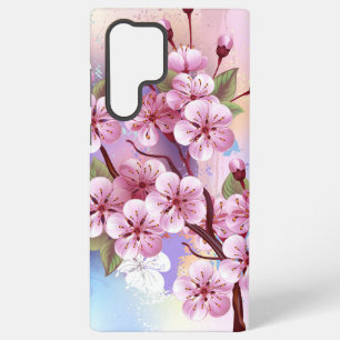 Coque Samsung Galaxy Sakura rose sur fond de peinture