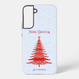Coque Samsung Galaxy Sapin de Noël Moderne Rouge Bleu Personnalisé