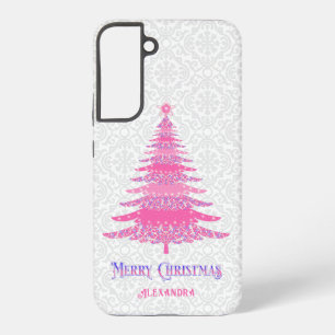 Coque Samsung Galaxy Sapin de Noël Rose Nom Personnalisé Élégant Modern