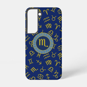 Coque Samsung Galaxy Scorpio Zodiac+Astrologie Symboles Motif Gld+Blues