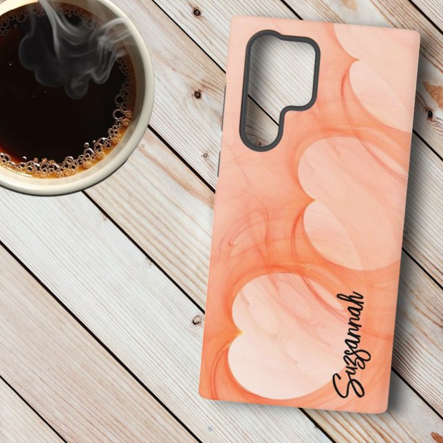 Coque Samsung Galaxy Silky Orange Heart Line Art Abstrait Personnalisé (back phone case template design )