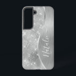 Coque Samsung Galaxy Silver Glitter Glam Bling Personalized<br><div class="desc">Personnalisez facilement ce boîtier de téléphone à motif en métal brossé argent et en faux parties scintillant glamour avec votre propre nom personnalisé.</div>