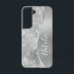 Coque Samsung Galaxy Silver Glitter Glam Bling Personalized<br><div class="desc">Personnalisez facilement ce boîtier de téléphone à motif en métal brossé argent et en faux parties scintillant glamour avec votre propre nom personnalisé.</div>