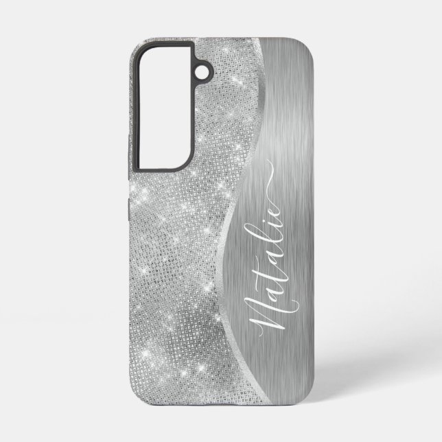 Coque Samsung Galaxy Silver Glitter Glam Bling Personalized (Verso)