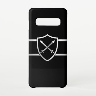 Coque Samsung Galaxy S10 Silver Shield Outline sur l'Arrière - plan noir