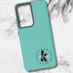 Coque Samsung Galaxy Simple Monogramme Initial De Script Moderne<br><div class="desc">Un simple mais mignon monogramme moderne avec initiales et nom dans un cercle tireté. Un style simple en noir et blanc,  mais vous pouvez changer l'une des couleurs pour le personnaliser. Ajoutez un motif derrière ou gardez simplement une couleur unie.</div>