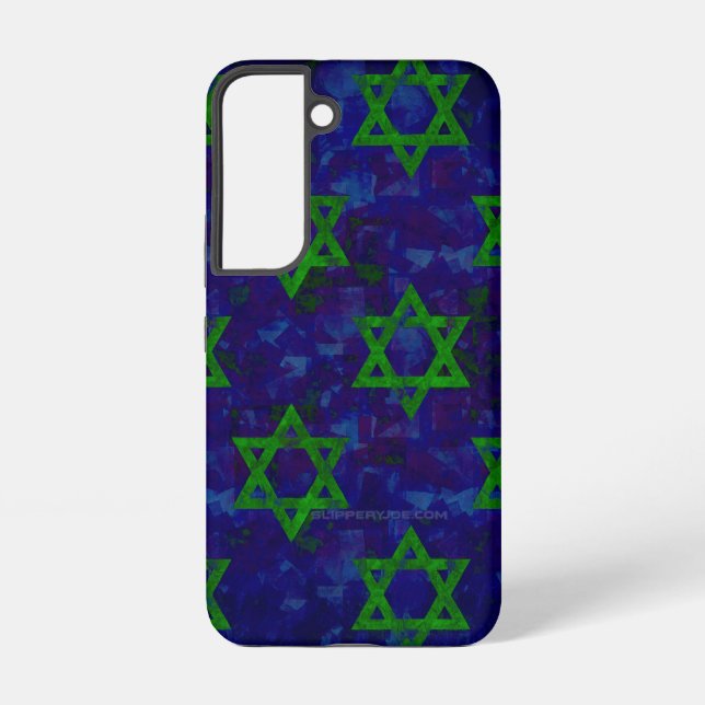 Coque Samsung Galaxy SlipperyJoe's Hanukkah rangées vertes Étoiles de D (Verso)