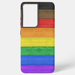 Coque Samsung Galaxy SlipperyJoe's inclusive gay pride drapeau en bois