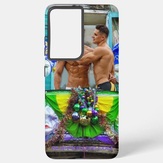 Coque Samsung Galaxy SlipperyJoe's Mardi Gras Hommes violet or vert bal (Verso)