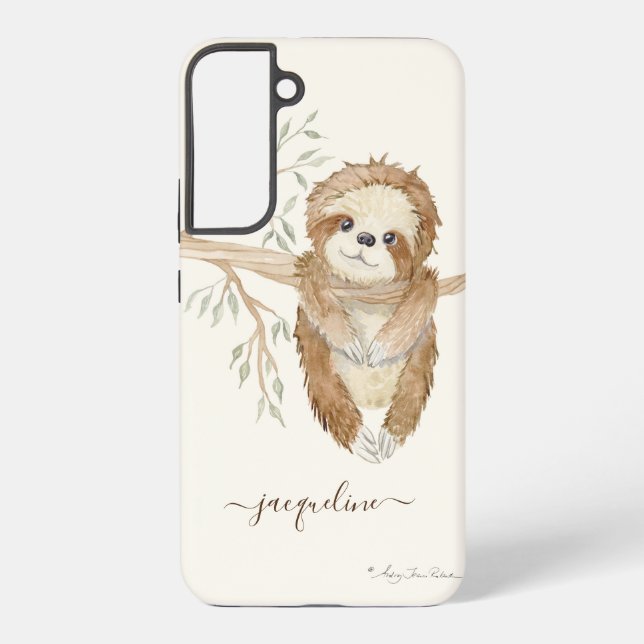 Coque Samsung Galaxy Sloth Watercolor Boho Tree Foliage Nom du script (Verso)
