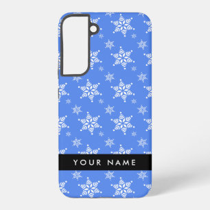 Coque Samsung Galaxy Snowflakes blanc, Bleu, Votre nom, Personnaliser