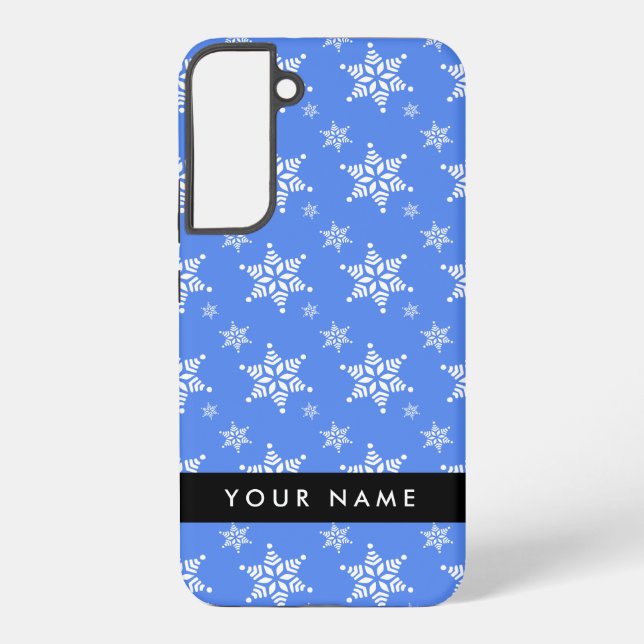 Coque Samsung Galaxy Snowflakes blanc, Bleu, Votre nom, Personnaliser (Verso)