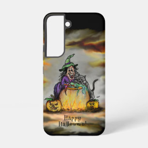 Coque Samsung Galaxy Sorcière et chat noir, Happy Halloween !