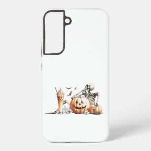 Coque Samsung Galaxy Squelette avec citrouille et boisson. Halloween.