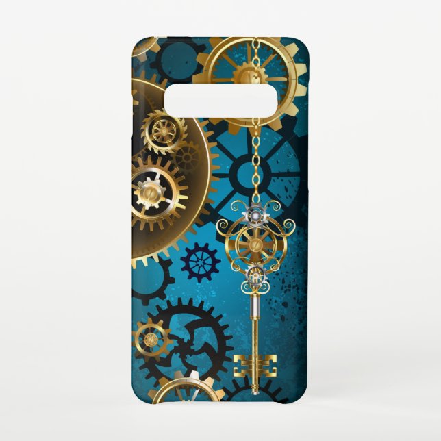 Coque Samsung Galaxy Steampunk Arrière - plan turquoise avec Gears (Dos)