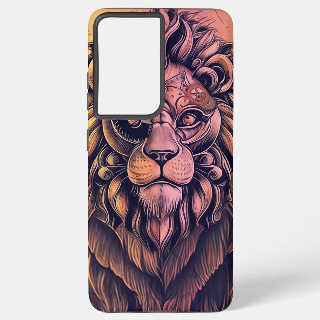Coque Samsung Galaxy Steampunk Couleur Gradient Lion Rustique (Verso)