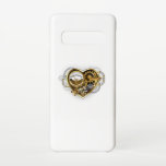 Coque Samsung Galaxy S10 Steampunk Heart with a Manometer<br><div class="desc">Mechanical,  volumetric,  steampunk heart with pressure gauge,  steel and gold gears on white background. Steampunk style.</div>