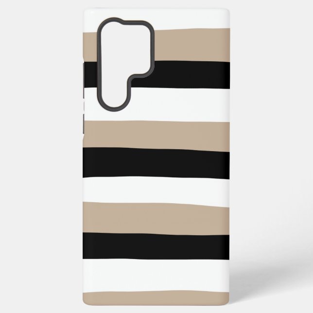 Coque Samsung Galaxy Stripes inégales - Taupe, noir et blanc (Verso)