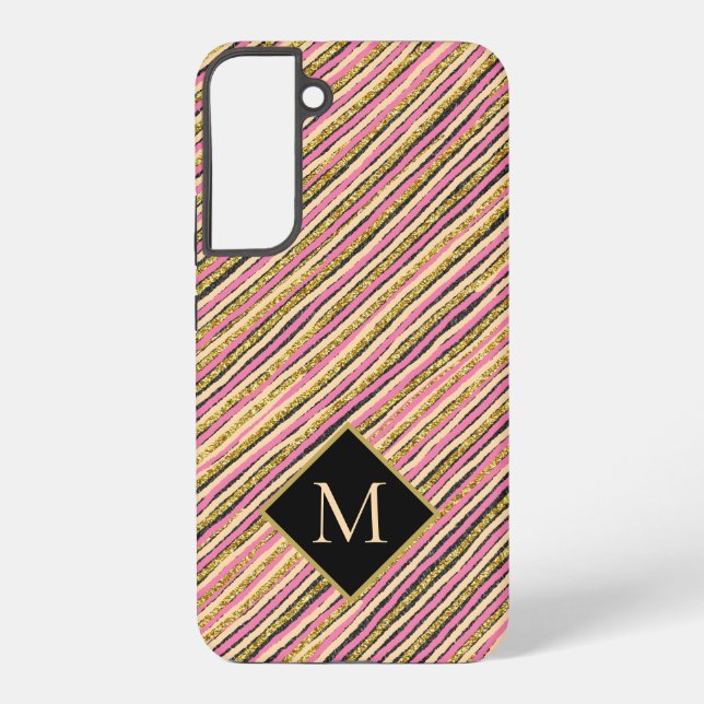 Coque Samsung Galaxy Stripes simples Moderne Monogramme Jaune Or Rose (Verso)