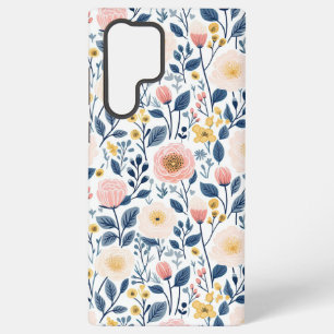 Coque Samsung Galaxy Style Vintage Petits Fleurs Roses Bleues Jaunes Co
