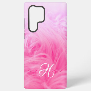 Coque Samsung Galaxy Stylisé Fille Rose Blanc Fourrure Fausse Monogramm