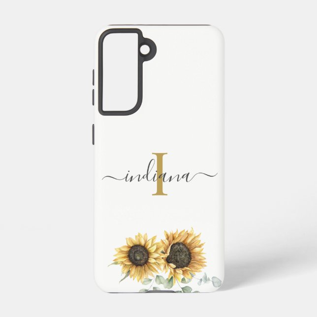 Coque Samsung Galaxy Sunflower Eucalyptus Monogramme Script moderne (Verso)