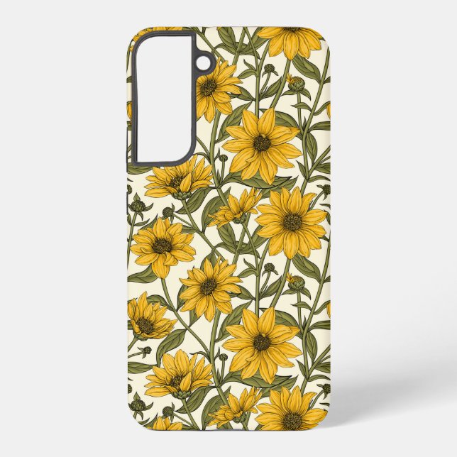 Coque Samsung Galaxy Sunroot, tournesol sauvage sur blanc (Verso)