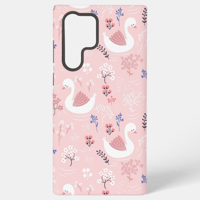 Coque Samsung Galaxy Sweet White Swans On Pastel Pink Floral Ballet (Verso)