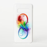 Coque Samsung Galaxy S10 Symbole d'infini avec plume arc-en-ciel<br><div class="desc">Symbole artistique à l'infini avec belle plume arc-en-ciel sur arrière - plan blanc. Style tatouage.</div>