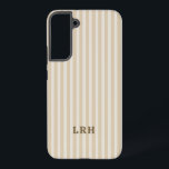 Coque Samsung Galaxy Tan Stripe Vintage Design Tiny Initials Monogram<br><div class="desc">This cream and tan striped phone case is all about effortless neutral style. The soft contrast gives it a warm, minimal look that feels elevated without trying too hard. Finished with a classic monogram, this design leans timeless instead of trendy and works with literally everything. Made for those who love...</div>
