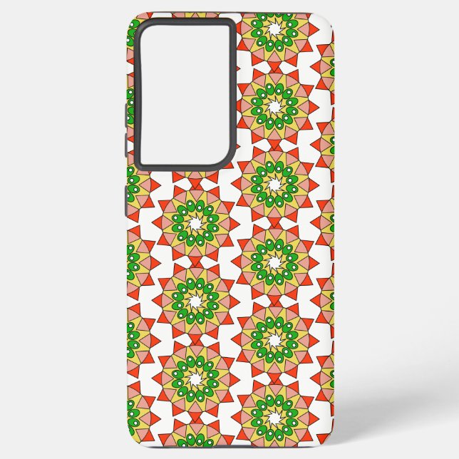 Coque Samsung Galaxy Téléphone - Rouge et Vert plus Mandala (Verso)