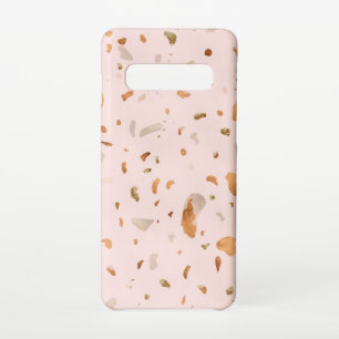 Coque Samsung Galaxy S10 Terrazzo Rose Blush Avec Spots De Cuivre Or