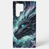 Tête de dragon dans un orage avec éclairs