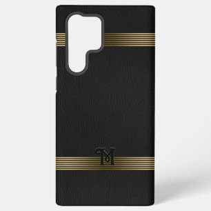 Coque Samsung Galaxy Texture de cuir noir vintage avec bandes dorées
