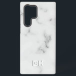 Coque Samsung Galaxy Texture de marbre blanc de luxe<br><div class="desc">Image d'une texture de marbre blanc de luxe avec monogramme personnalisable en relief. Design simple et minimaliste.</div>