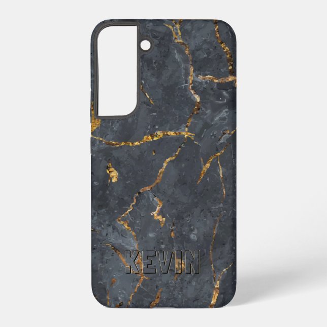 Coque Samsung Galaxy Texture de marbre de luxe noir et or (Verso)