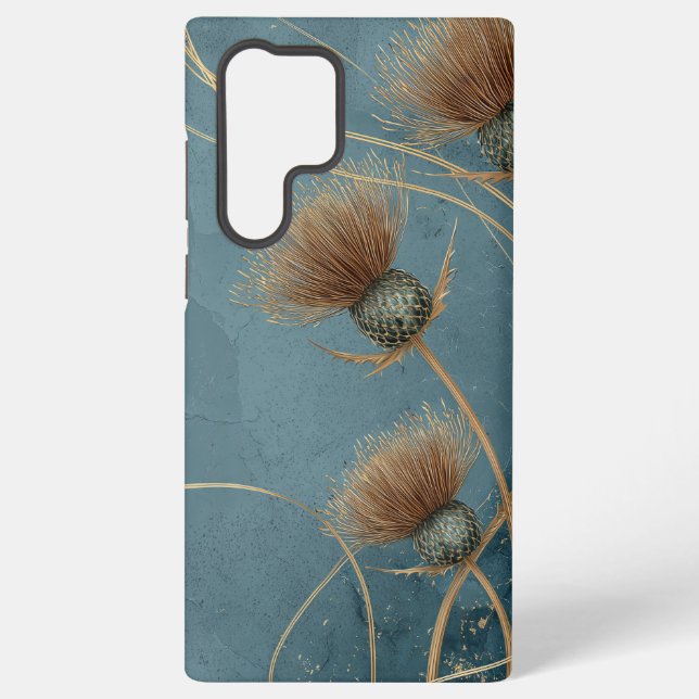 Coque Samsung Galaxy Texture Élégance Bleu Sarcelle Chardon Doré (Verso)