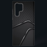 Coque Samsung Galaxy Texture Mash métallique Silver Accents de ligne dy<br><div class="desc">Texture métallique noire et grise avec arrière - plan en mousse métallique accentuée par bande argentée dynamique. Design épuré moderne.</div>