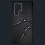 Coque Samsung Galaxy Texture Mash métallique Silver Accents de ligne dy<br><div class="desc">Texture métallique noire et grise avec arrière - plan en mousse métallique accentuée par bande argentée dynamique. Design épuré moderne.</div>