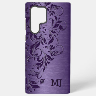 Coque Samsung Galaxy Texture métallique violette et dentelle florale