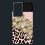 Coque Samsung Galaxy Tigre Imprimer Fleurs d'ivoire rose et noir S21 Co<br><div class="desc">Boîtier de téléphone Samsung S21 tigre imprimé rose et noir avec design de bouquet de fleurs d'or ivoire.</div>