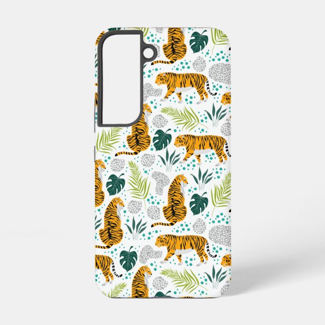 Coque Samsung Galaxy Tigres et Feuilles tropicaux Motifs (Verso)