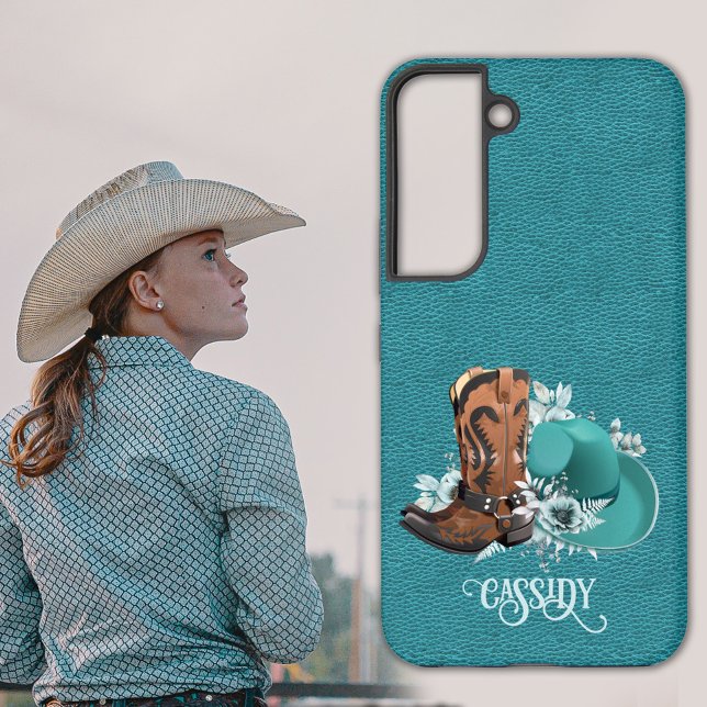Coque Samsung Galaxy Tissu en cuir cowgirl brun turquoise (Créateur téléchargé)