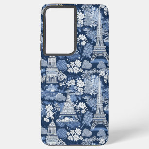 Coque Samsung Galaxy Toile Bleue Parisienne tissu à motifs