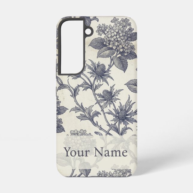Coque Samsung Galaxy Toile Botanique | Hydrangea & Chardon de Mer Perso (Verso)