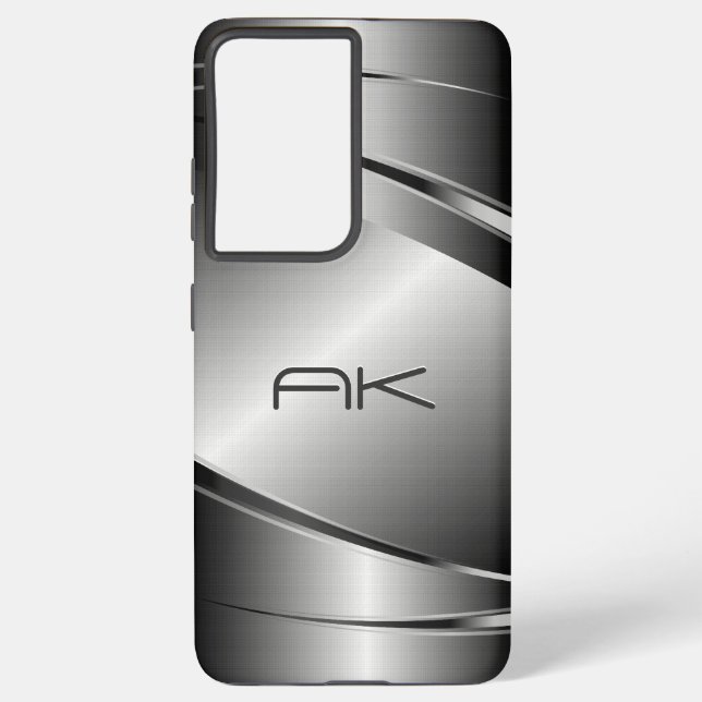 Coque Samsung Galaxy Tons Gris Acier Inoxydable Metalli Look- Monogramm (Verso)