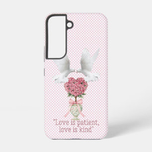 Coque Samsung Galaxy Topiaire élégant en forme de cœur de colombe rose